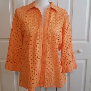 Eyelet orange blouse 3/4 sleeves
